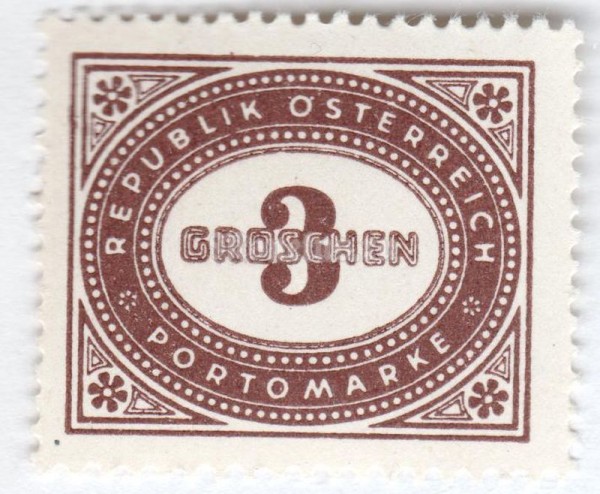 марка Австрия 3 гроша "Digit in oval frame" 1947 год