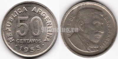 монета Аргентина 50 сентаво 1955 год