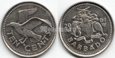 монета Барбадос 10 центов 2001 год