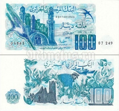 банкнота Алжир 100 динар 1981 год