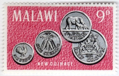 марка Малави 9 центов "New Coinage" 1965 год