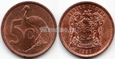 монета Южная Африка 5 центов 1997 год