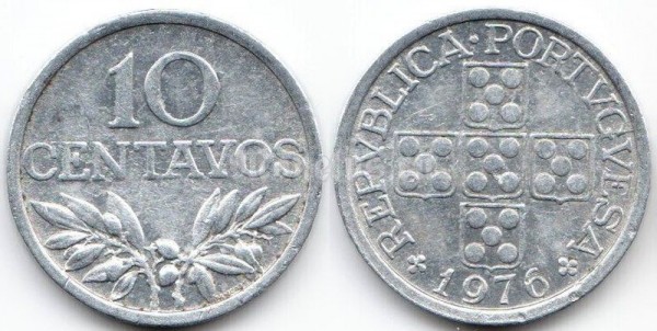 монета Португалия 10 сентаво 1976 год