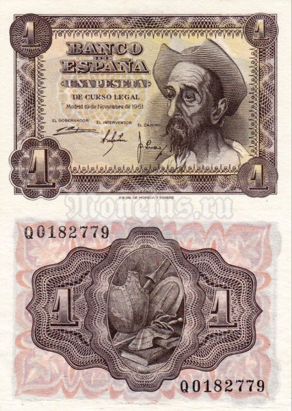 банкнота Испания 1 песета 1951 год