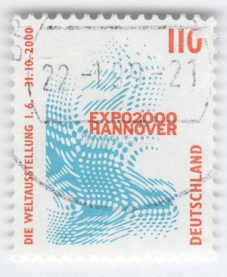 марка ФРГ 110 пфенниг "Emblem of the World Exhibition EXPO 2000, Hannover" 1998 год Гашение