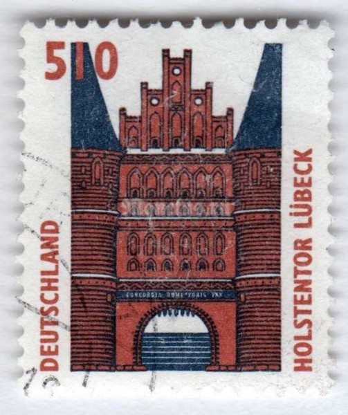 марка ФРГ 510 пфенниг "Holsten gate, Lübeck**" 1997 год Гашение