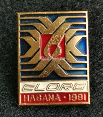 Значок Куба Cuba ELORG Habana Гавана 1981 год Внешторг Электроника Оргтехника ЛМД