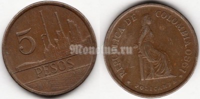 монета Колумбия 5 песо 1980 год