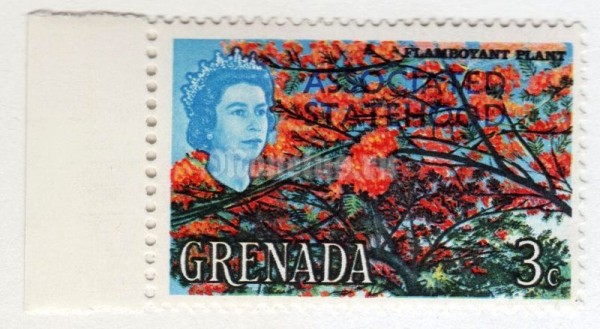 марка Гренада 3 цента "Flamboyant plant (overprinted)*" 1967 год