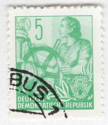 марка ГДР 5 пфенниг "Woman at the steering wheel" 1958 год Гашение