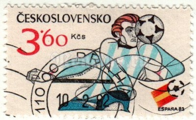 марка Чехословакия 3,60 крон "Чемпионат мира по футболу 1982 - Испания" 1982 год