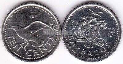 монета Барбадос 10 центов 2012 год Чайка