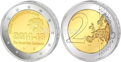 монета Бельгия 2 евро 2014 год 100 лет с начала Первой мировой войны