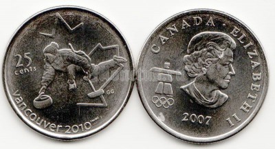 Канада 25 центов 2007 год XXI Зимние Олимпийские Игры 2010 года в Ванкувере керлинг