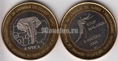 Монета Нигер 4 африка/6000 франков 2005 год - Стоп малярия/Stop Malaria!