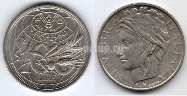 монета Италия 100 лир 1995 год FAO