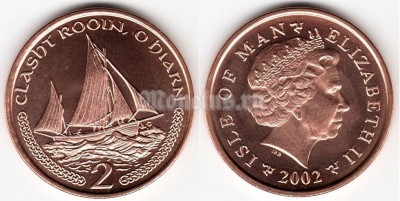монета Остров Мэн 2 пенса 2002 год