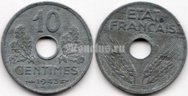 монета Франция 10 франков 1943 год