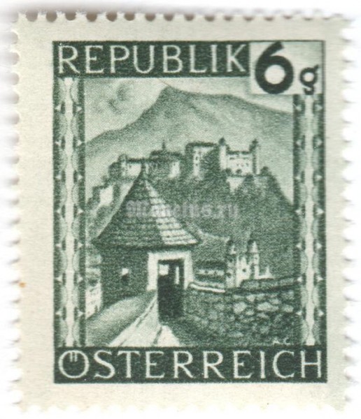 марка Австрия 6 грош "Salzburg" 1945 год