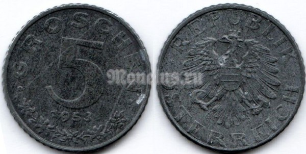 монета Австрия 5 грошей 1953 год