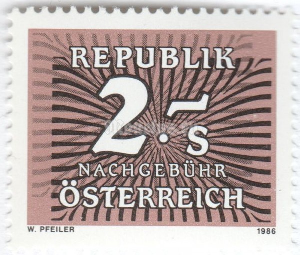 марка Австрия 2 шиллинга "Digit & rays" 1986 год