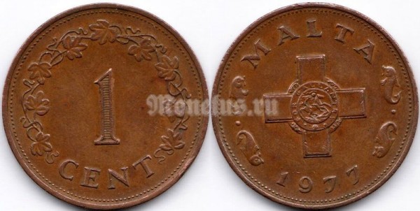 монета Мальта 1 цент 1977 год