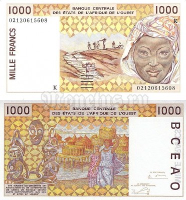 бона Западная Африка 1000 франков 2002 год (Буква К - Сенегал)