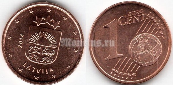 монета Латвия 1 евро цент 2014 год