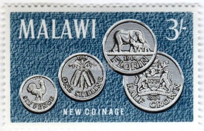 марка Малави 3 шиллинга "New Coinage" 1965 год