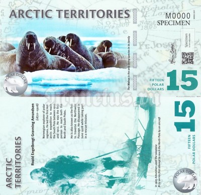 банкнота-образец Арктика 15 долларов 2011 год, пластик