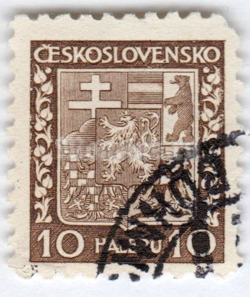 марка Чехословакия 10 геллер "Coat of Arms" 1929 год Гашение
