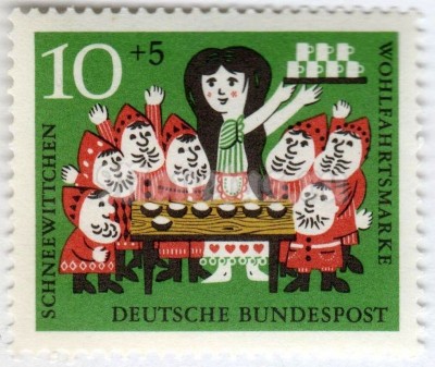 марка ФРГ 10+5 пфенниг "Scene from the fairy tale "Snow white and the seven dwarfs"" 1962 год