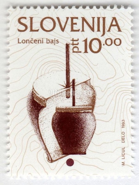 марка Словения 10 толар "Earthenware double-bass" 1993 год