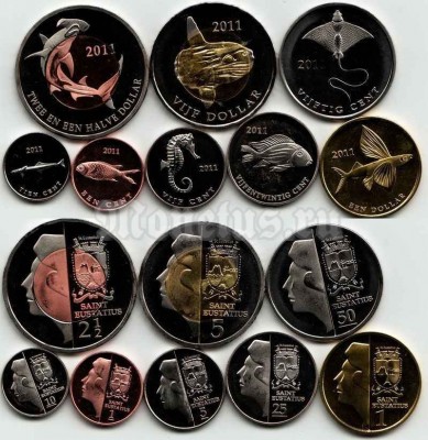 Сент-Эстатиус (Нидерланды) набор из 8-ми монет 2011 год рыбы