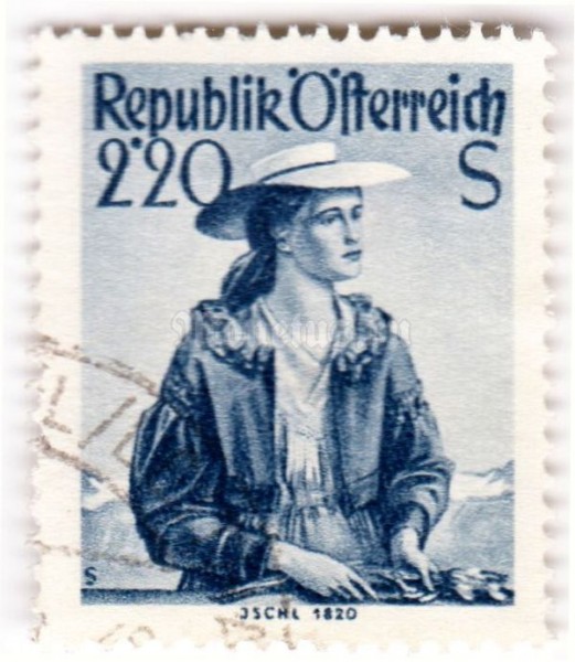 марка Австрия 2,20 Австрийский шиллинг "Зальцкаммергут, Ишл (1820)" 1958 год