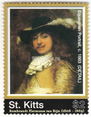марка Сент Китс 2 доллара "Rembrandt Harmenszoon van Rijn" 
