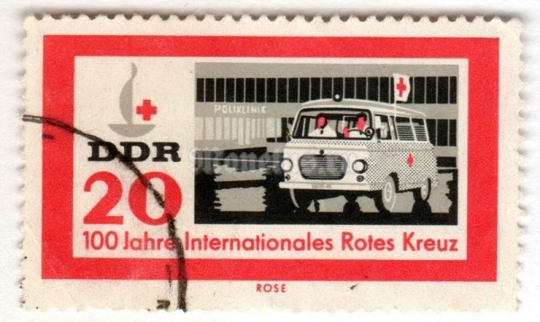 марка ГДР 20 пфенниг "Ambulances" 1963 год Гашение