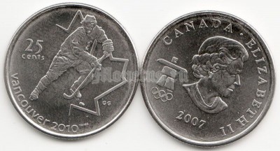 Канада 25 центов 2007 год XXI Зимние Олимпийские Игры 2010 года в Ванкувере хоккей с шайбой