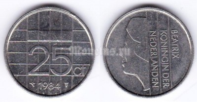 монета Нидерланды 25 центов 1984 год