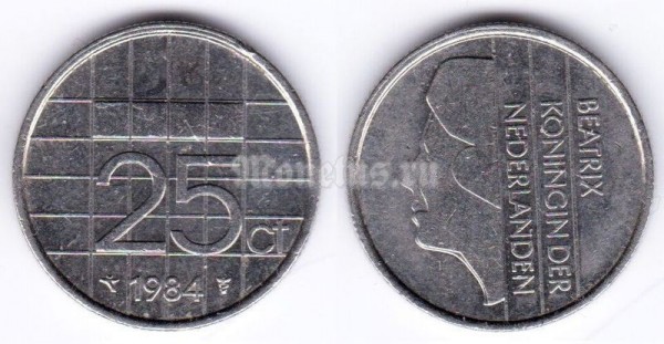 монета Нидерланды 25 центов 1984 год