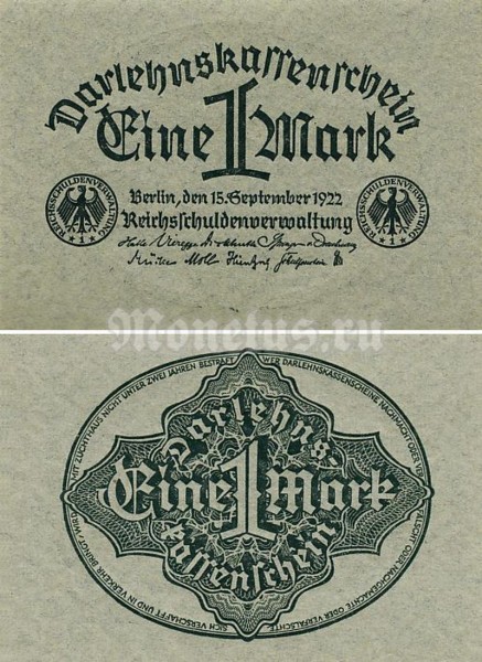 банкнота Германия 1 марка 1922 год