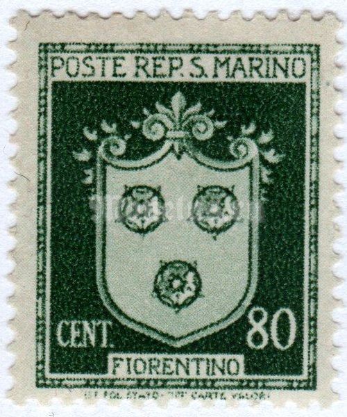 марка Сан-Марино 80 сентисимо "Coats of Arms - definitive 1945" 1945 год