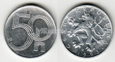 монета Чехия 50 геллеров 1993 год