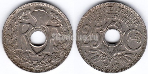 монета Франция 25 сантимов 1928 год