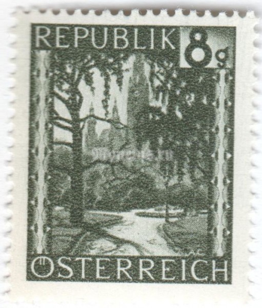 марка Австрия 8 грош "Rathauspark (Vienna)" 1946 год