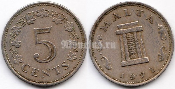 монета Мальта 5 центов 1972 год