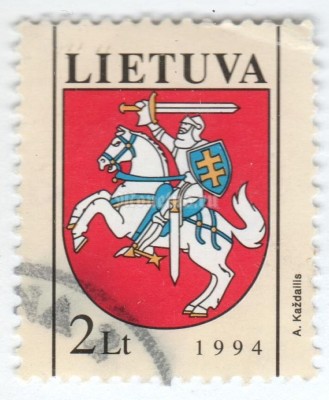 марка Литва 2 лита "Coat of Arms" 1994 год Гашение