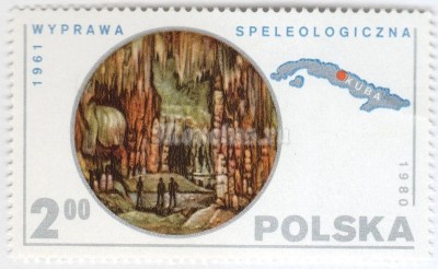 марка Польша 2 злотых "Caverns,Map of Cuba" 1980 год