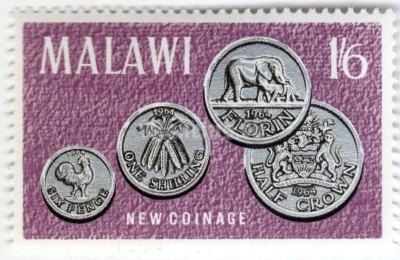 марка Малави 1,6 шиллинга "New Coinage" 1965 год