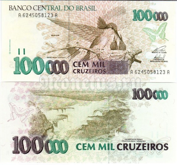 бона Бразилия 100 000 крузейро 1992-1993 год
